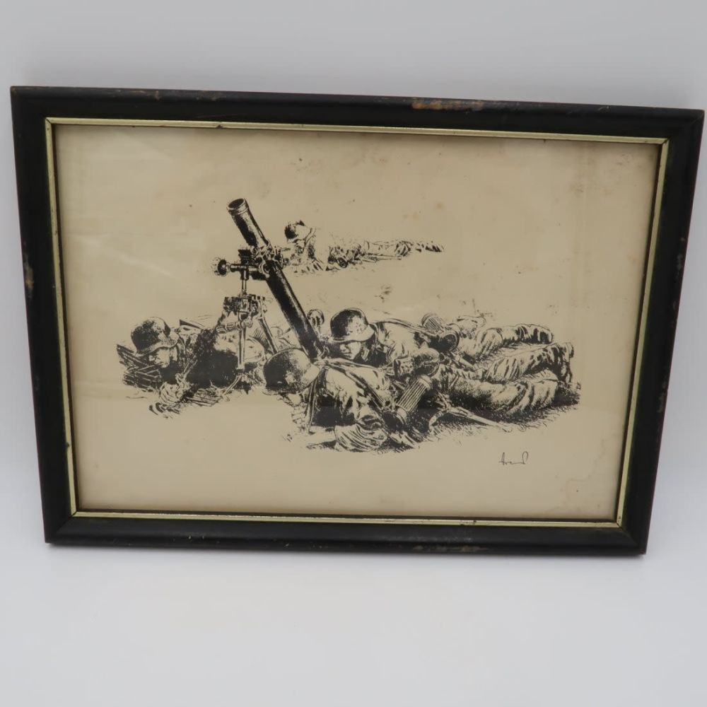 Lot 945: Framed Art Print of WWII Heer Soldiers in Battle