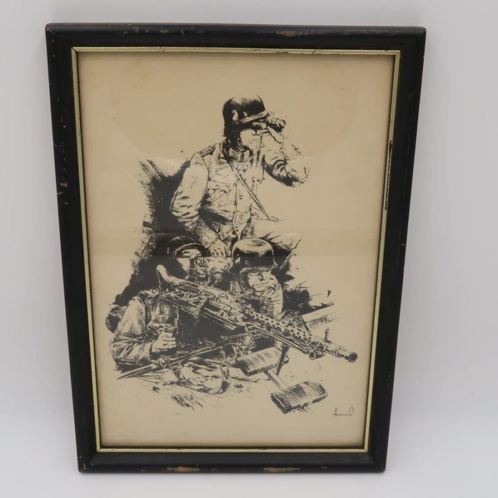 Lot 946: Framed Art Print of WWII Heer Soldiers in Battle