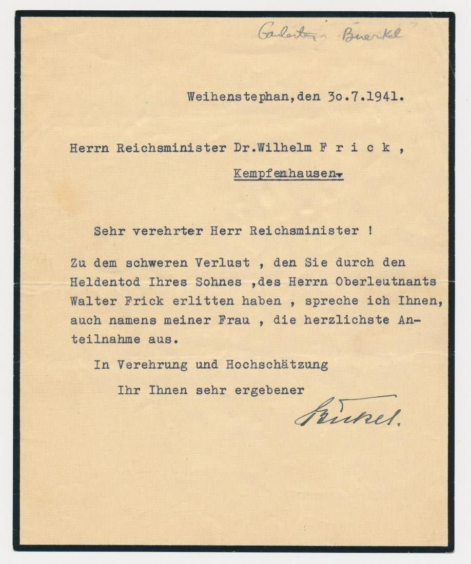 Lot 1014: JOSEF BURCKEL LETTER TO WILHELM FRICK