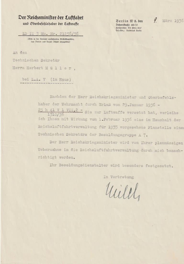 Lot 1017: GENERAL FM ERHARD MILCH SIGNED DOCUMENT