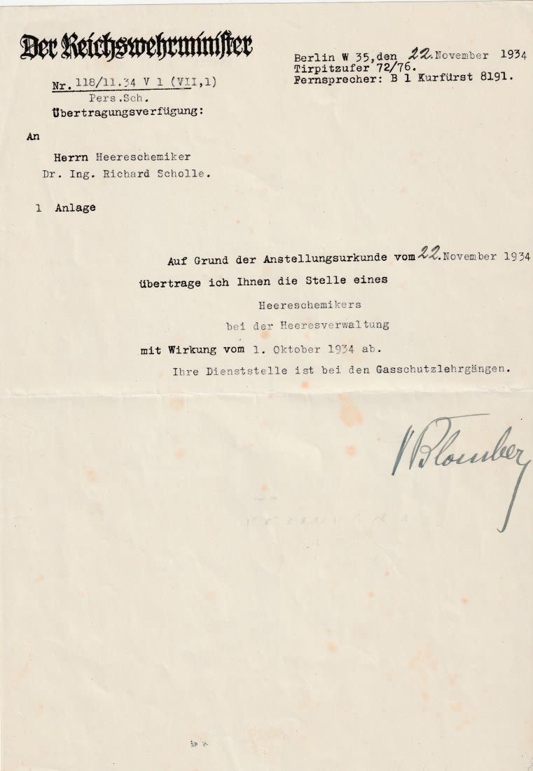 Lot 1032: WERNER VON BLOMBERG SIGNED LETTER 1934