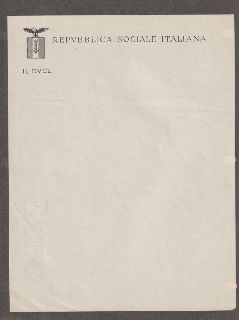 Lot 1045: MUSSOLINI PERSONAL STATIONARY-PROVENANCE