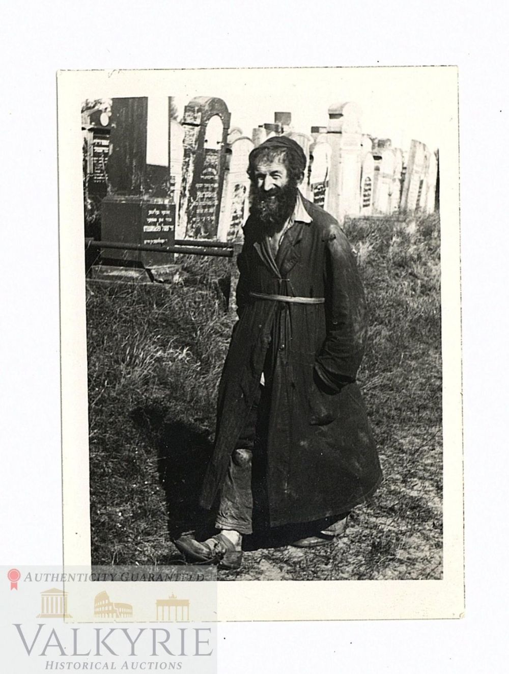 Lot 229: Photo of a Very Poor Jewish Man Somewhere in Europe Waling in a Jewish Cemetery
