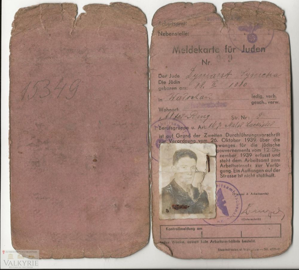 Lot 254: Very Rare Jewish Meldekarte Ghetto Czestochowa