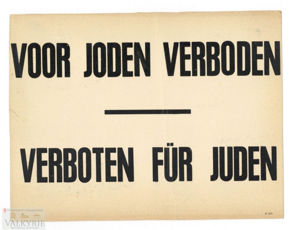 Lot 258: Rare anti-Semitic Dutch-German Message Cardboard "Forbidden for Jews"