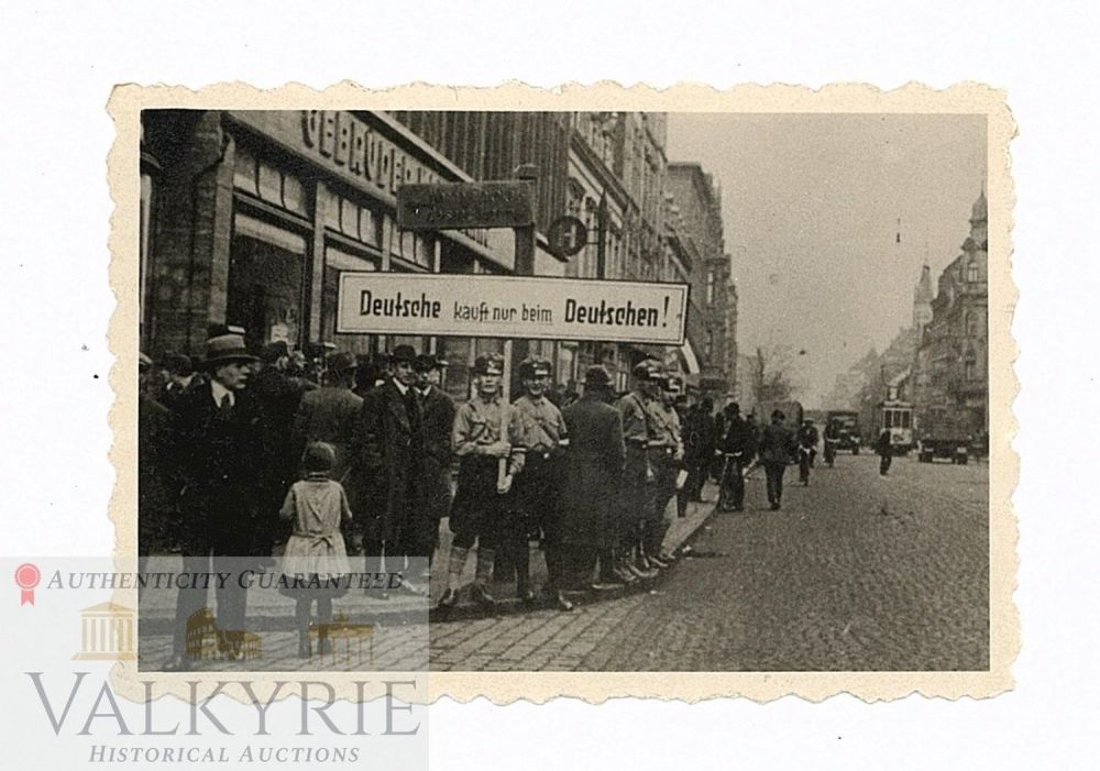 Lot 262: Photo Taken During Early Days of Nazism SA Men With Pannel "Germans only Buy from Germans"