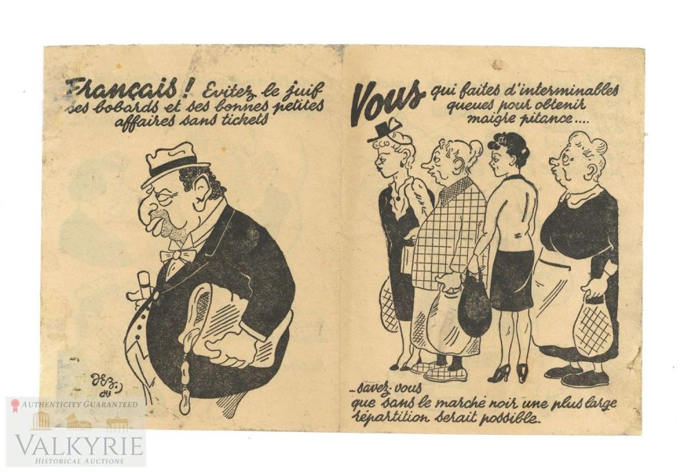 Lot 263: WW2 Period French Anti-Semitic Leaflet with Cartoons Blaming Jews
