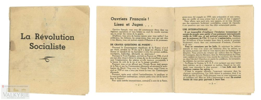 Lot 264: French Anti-Socialist Propaganda Brochure Printed During WW2