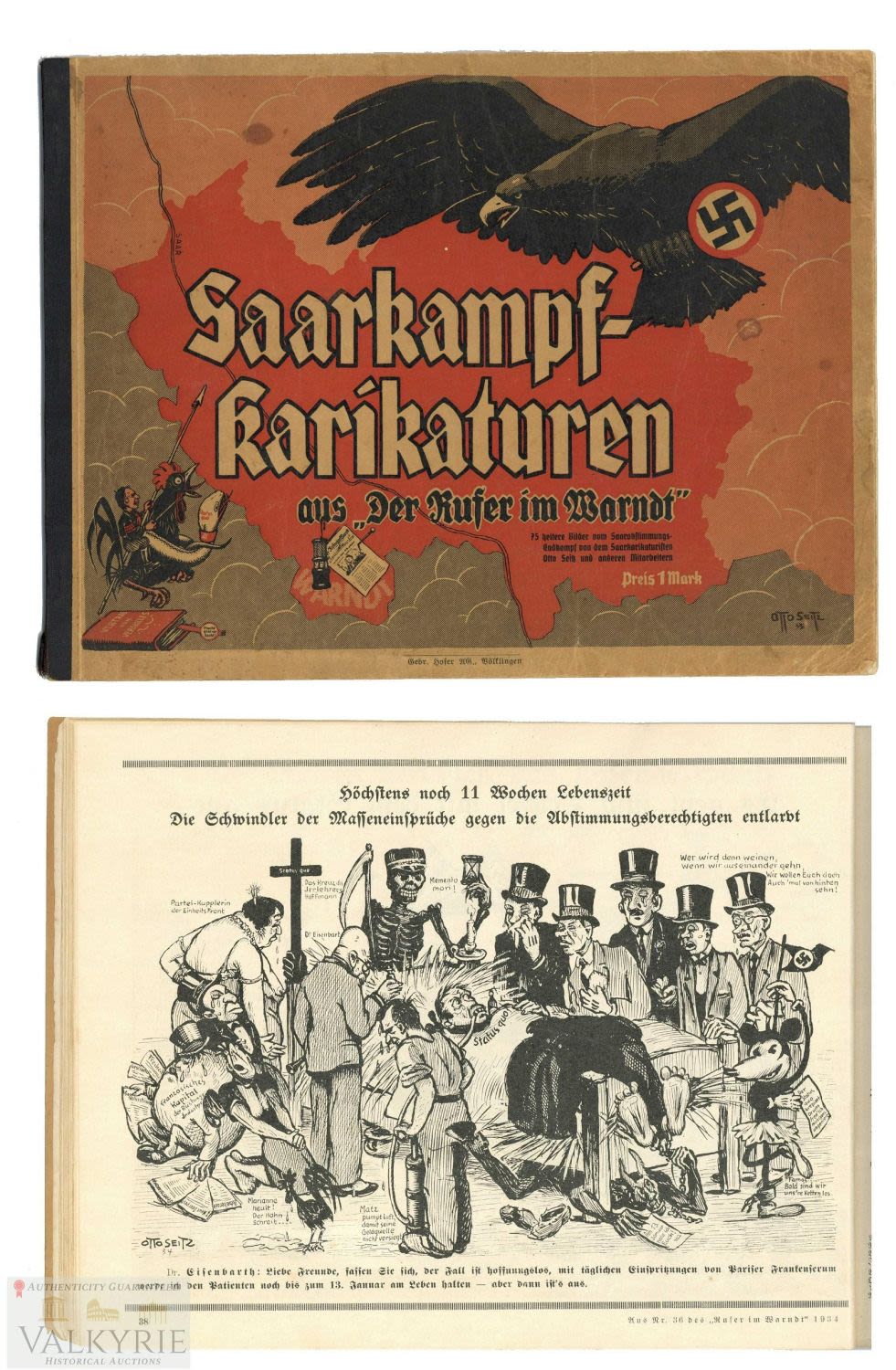 Lot 287: Anti-Semitic and Anti-Capitalist Booklet of Caricatures "Saarkampf-Karikaturen" 1935