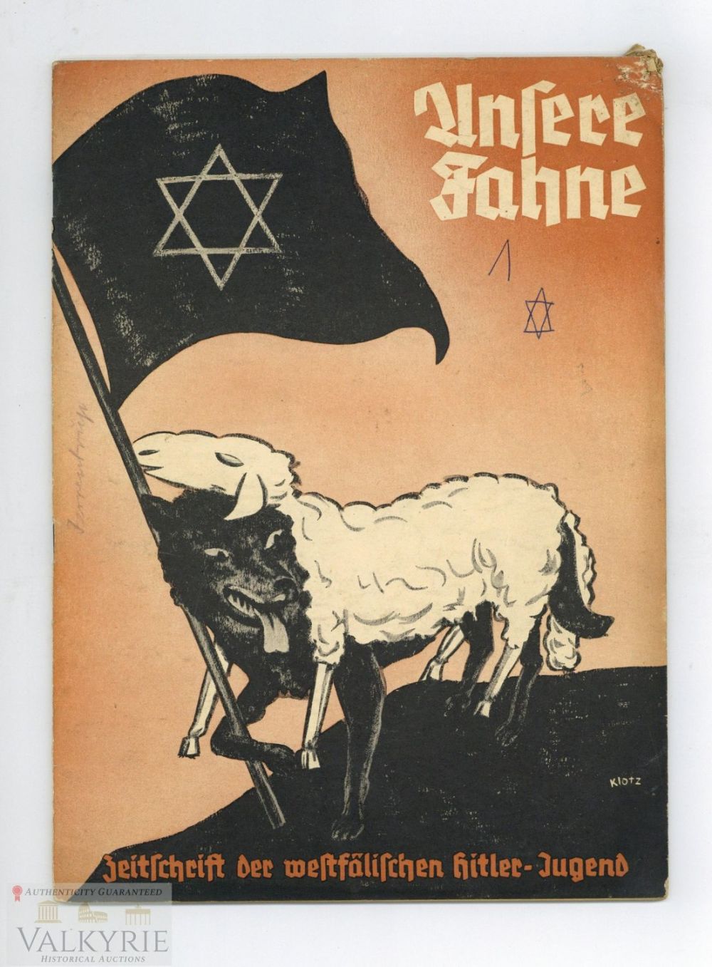 Lot 291: Westfalian Hitlerjugend Offical Magazine "Unsere Fahne" With Anti-Semitic Content 1937