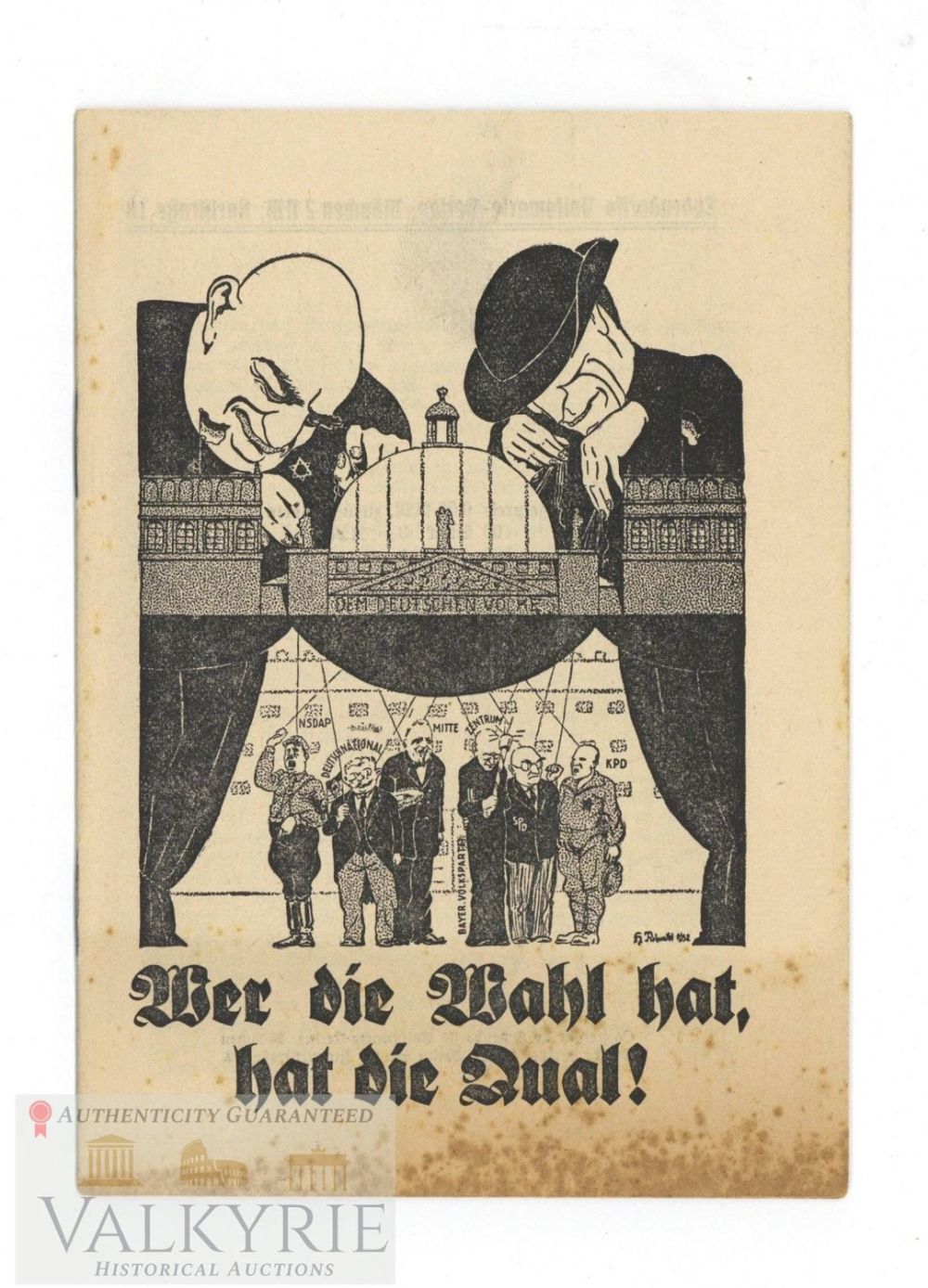 Lot 292: Anti-Semitic Pamphlet "The Bigger the Choice, the Harder it is to Choose"