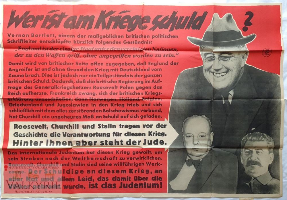 Lot 295: Anti-Allies Propaganda Poster of Nazi Wall Newspaper "Parole der Woche"