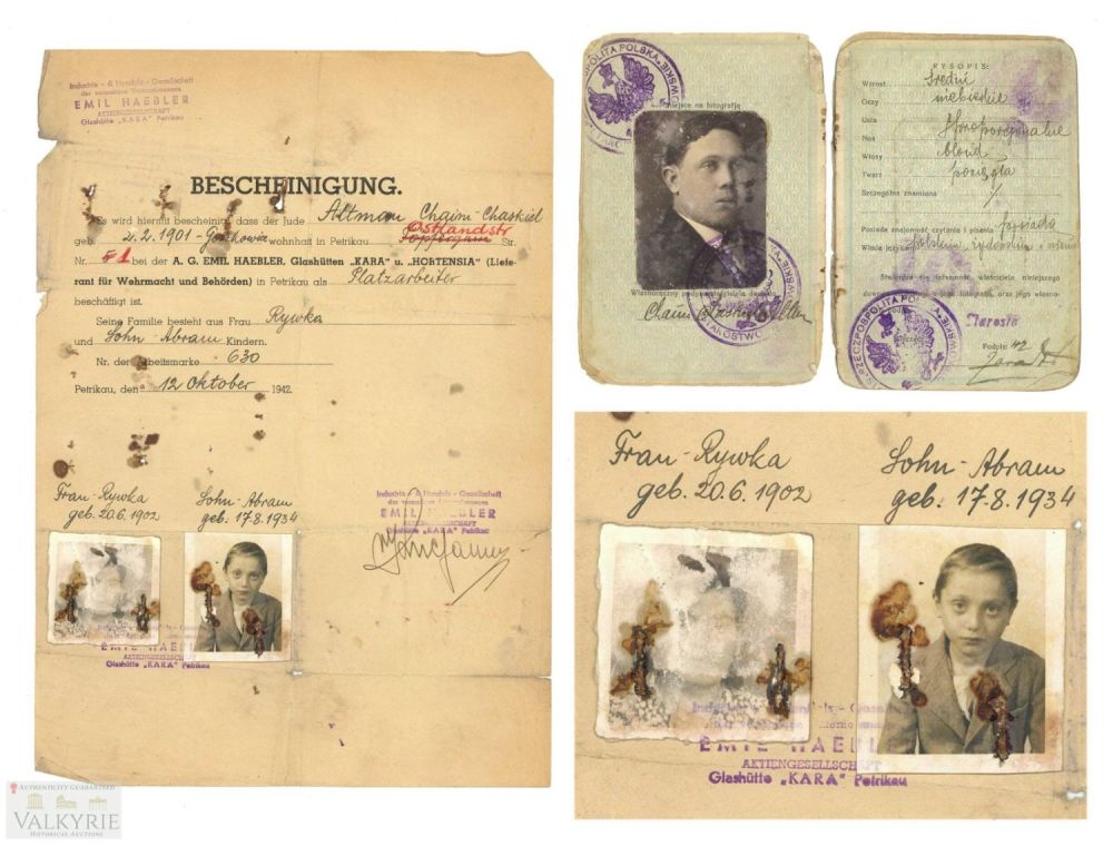 Lot 315: Ghetto Piotrkow - Work Certificate Issued to a "Jew"