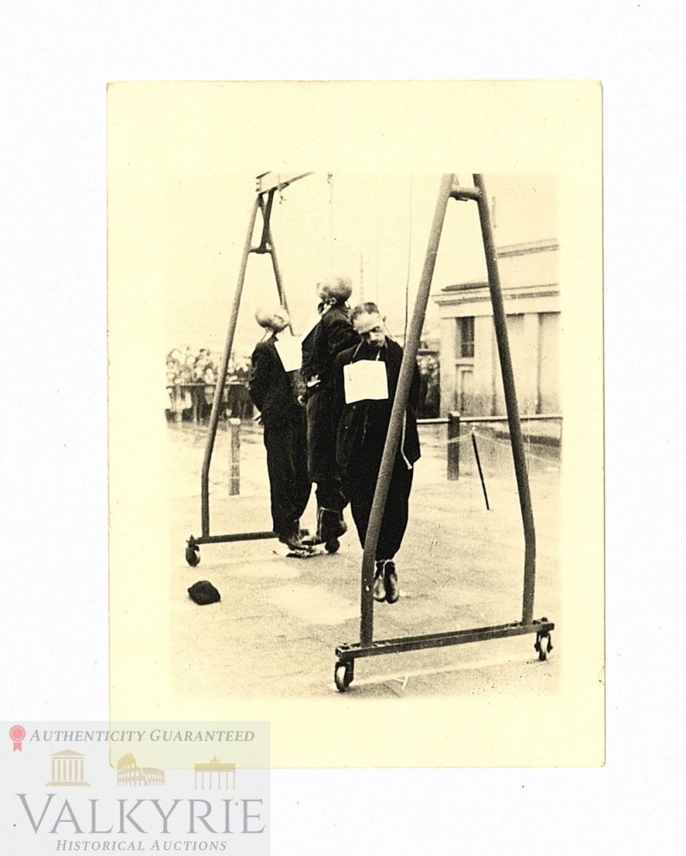 Lot 351: Gruesome Photo of 3 Possible Partisans Hanged in Sansomierz in Portable Gallows 1939