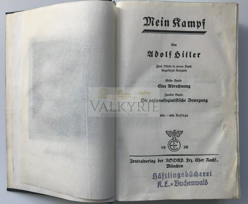 Lot 375: Ultra Rare KL Buchenwald Library Mein Kampf from 1939!