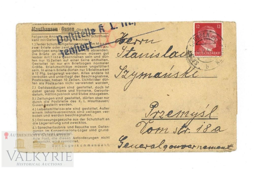 Lot 382: KL Gusen - Letter/Envelope Type Letter Sent from Camp to His Parents