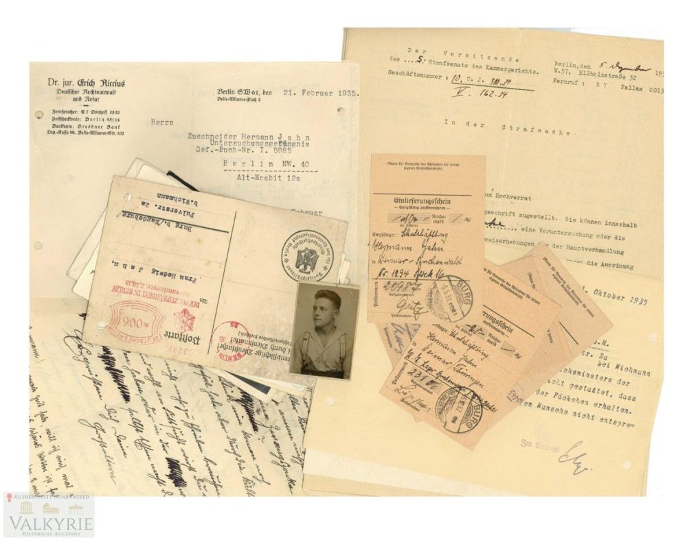 Lot 384: Big Set of Documents to a German Communist Prisoner 1935 KL Buchenwald
