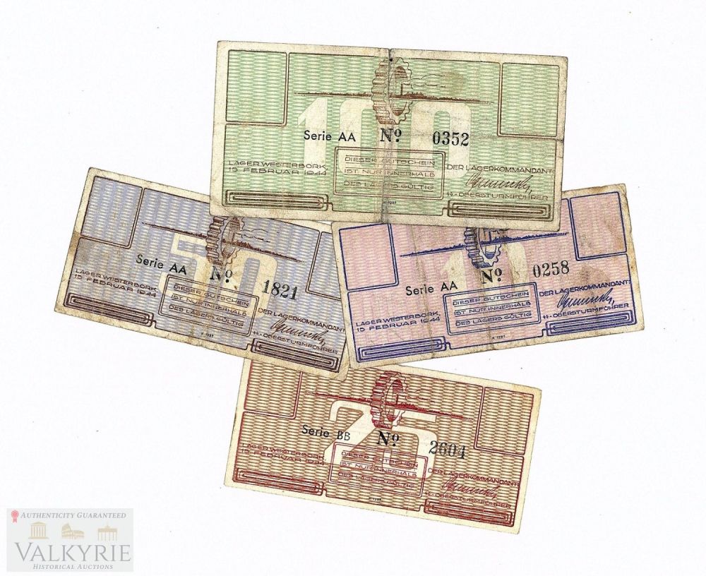 Lot 399: 4 Different Value Banknotes of Transit Camp Westerbork