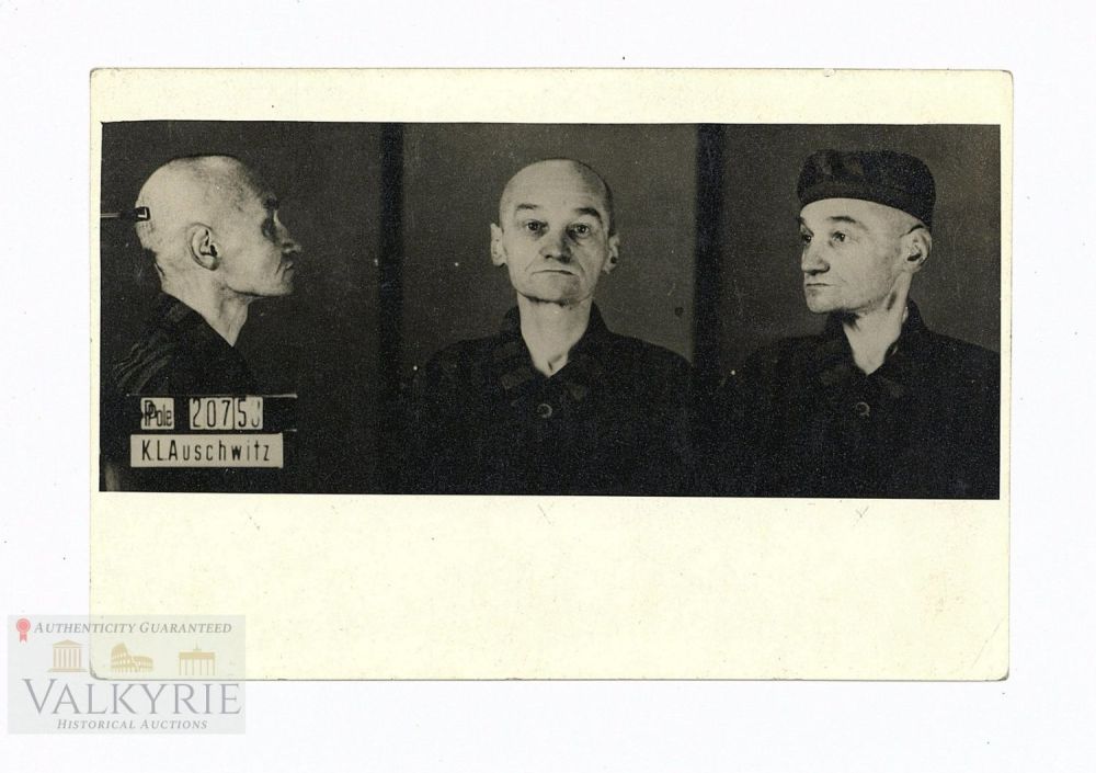 Lot 400: KL Auschwitz - A  Mug Photo of a KL Auschwitz Prisoner in the Form of a Postcard.