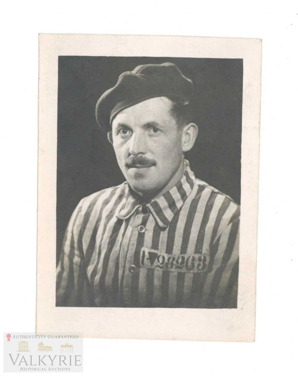 Lot 416: Portrait Photo of a Former Concentration Camp Inmate in Uniform After Liberation
