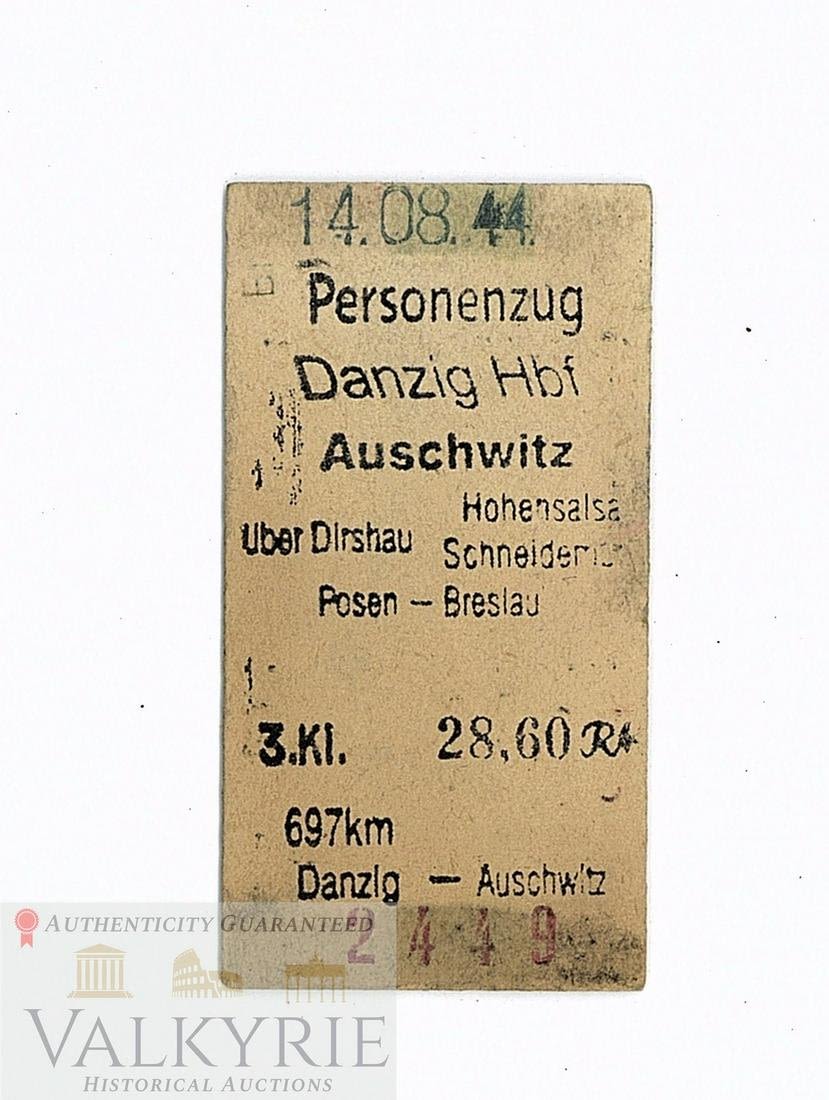 Lot 428: Train Ticket - Danzig to Auschwitz - 1944
