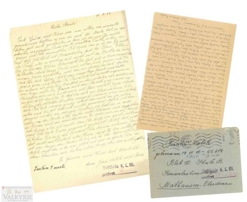 Lot 437: Rare Letter With Envelope Sent to KL Mauthausen Czech Prisoner and Translation 1944