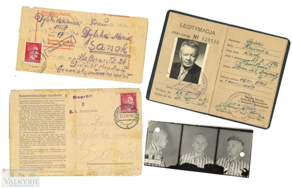 Lot 443: Set of KL Auschwitz and KL Buchenwald Polish Prisoner Letters, Photo and ID 1944