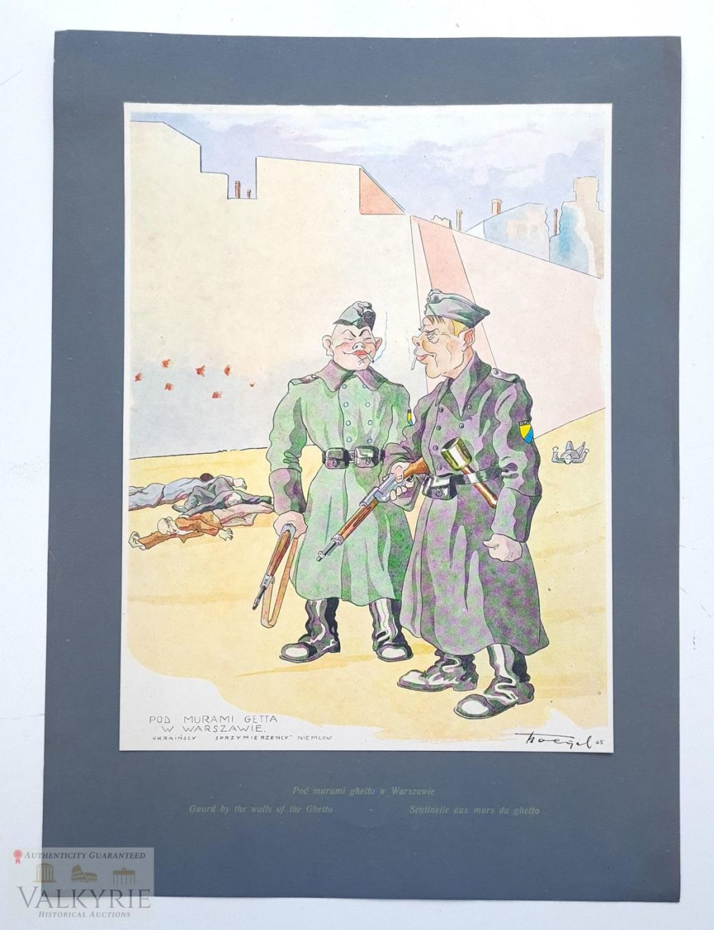 Lot 457: Collectable Cartoon Depicting Ukrainan Guards in Ghetto Warsaw - 1945