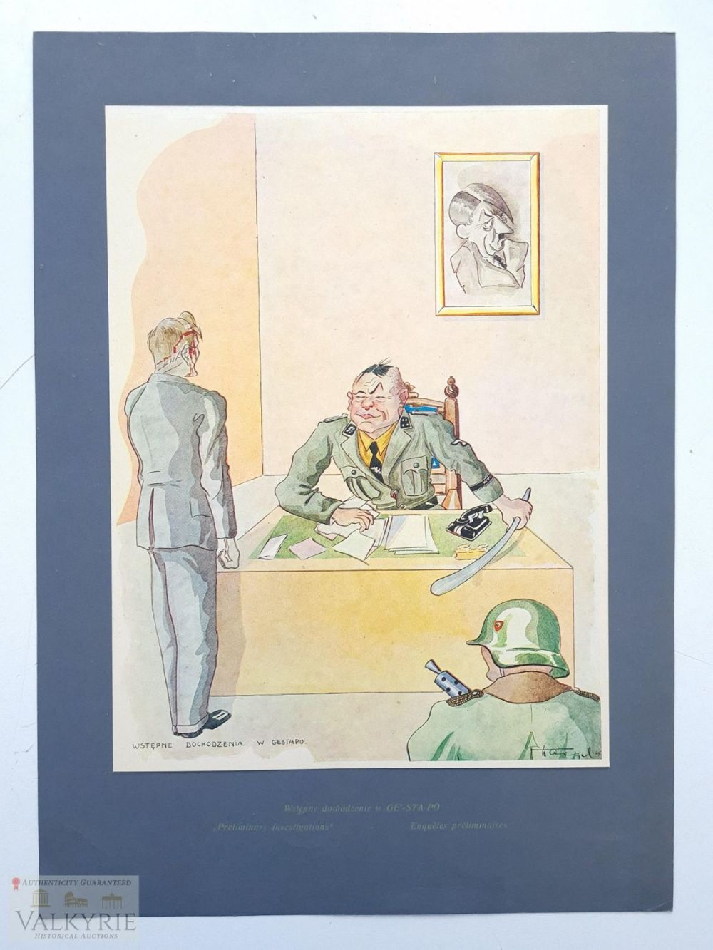 Lot 458: Collectable Cartoon Depicting Gestapo Office and Prisoner Interrogation - 1945