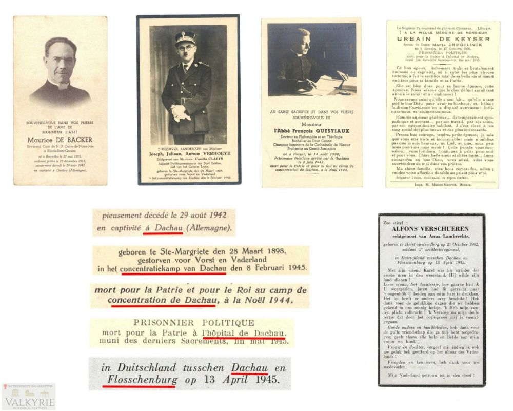 Lot 472: Rare Set of 5 Death Cards of Belgian Prisoners Who Died in KL Dachau