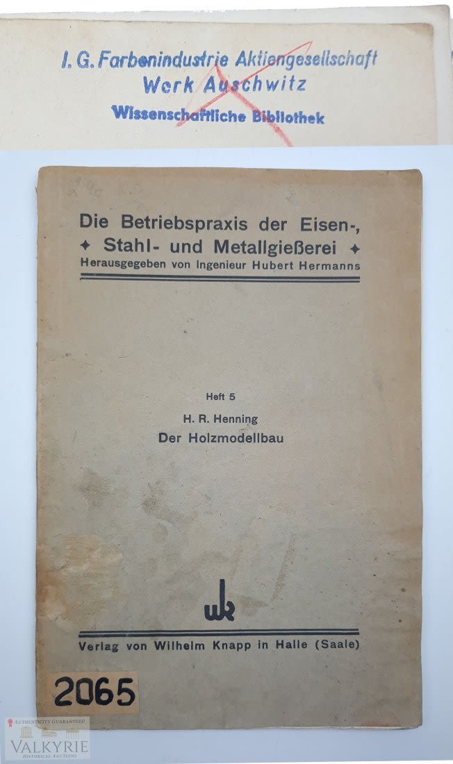 Lot 486: Book with Stamp from  IG Farben Auschwitz III Library ( The Wooden Model Building )