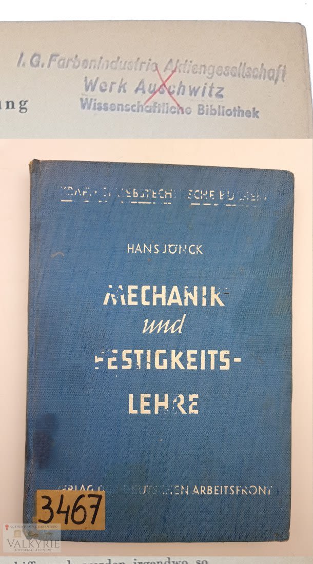 Lot 487: Book from Scientific lLbrary of the IG Farben in Auschwitz III Monowitz Concentration Camp Complex