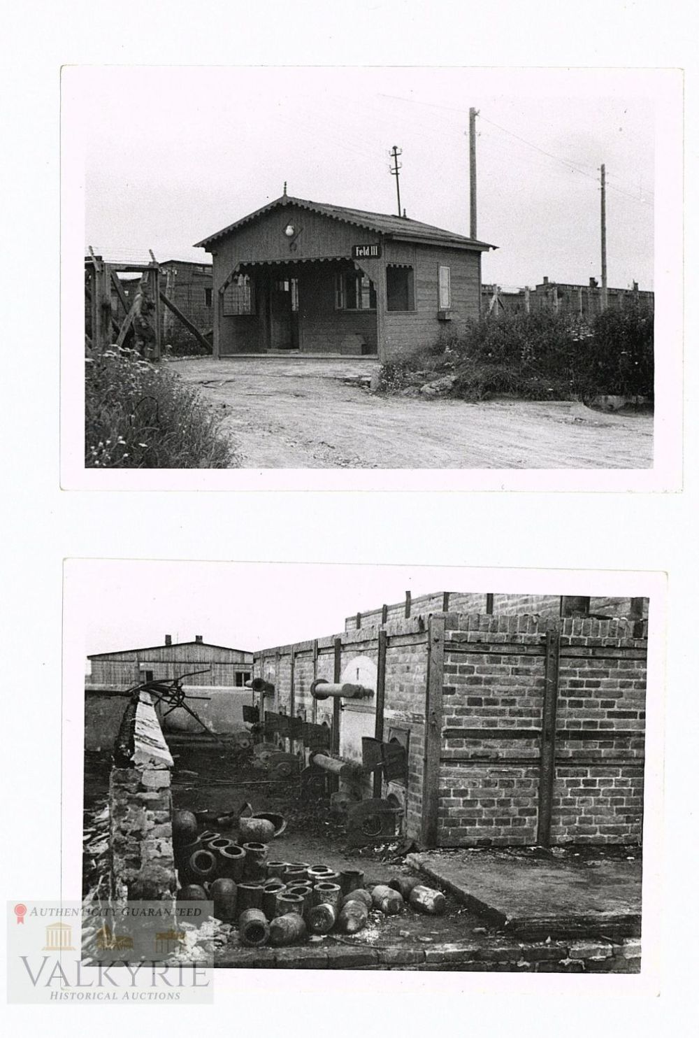 Lot 490: 2 Photos Taken in KL Majdanek of Block and Urn Ashes of Deceased Prisoners and Krematorium