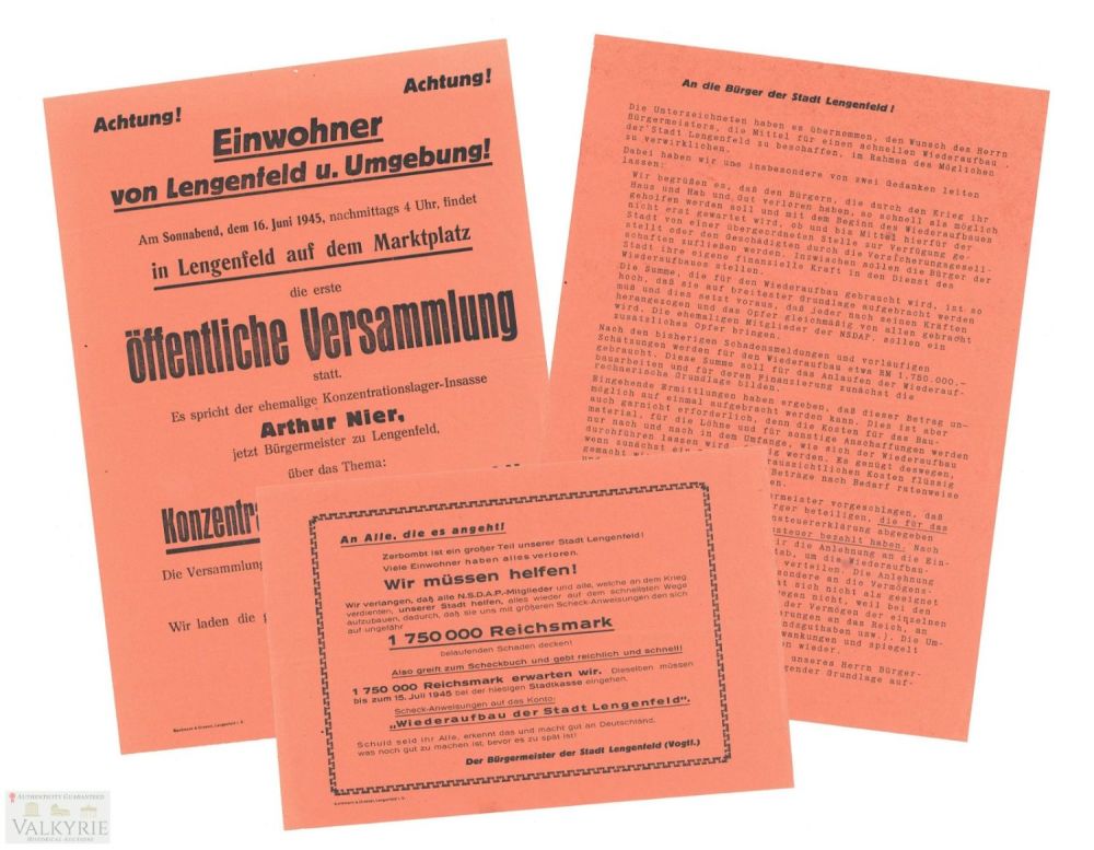 Lot 497: 3 Post-war Leaflets Printed in Lengenfeld For Fundraising and KL Buchenwald Conference 1945