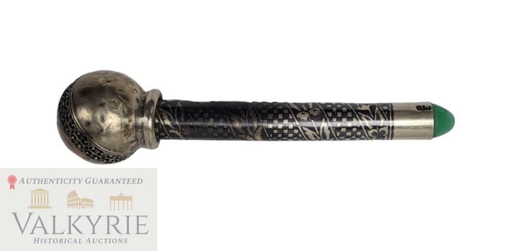 Lot 520: Judaica - Amazing Rattle - Jewish Toy Made of Silver and Green Stone.