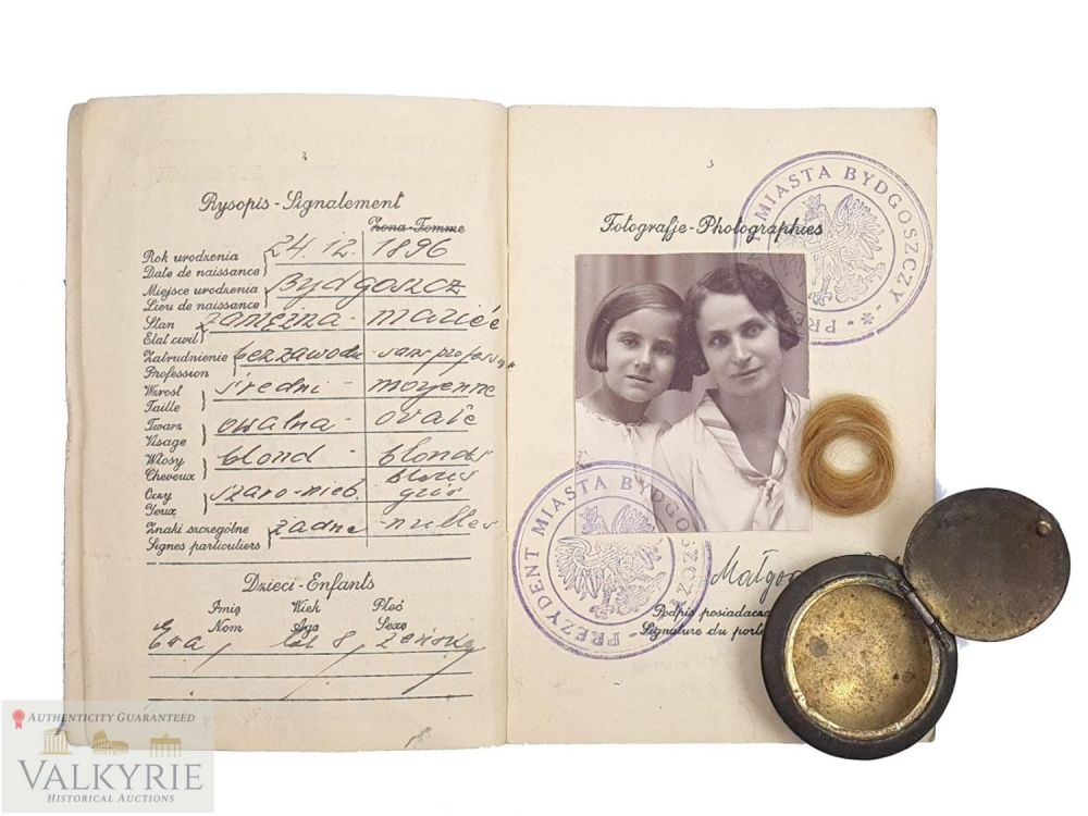 Lot 546: Set of  Passport to Polish Mother & Daughter and Also Little Box With Cut Blonde Hair Lock