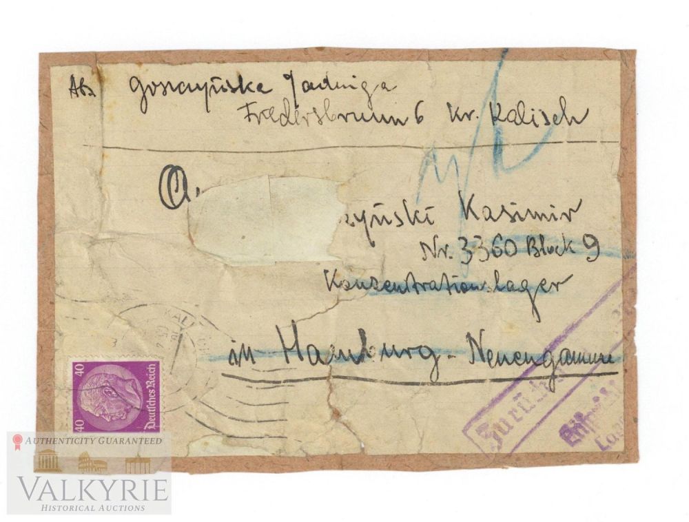 Lot 574: Address Label From Parcel Sent to Prisoner in KL Neuengamme
