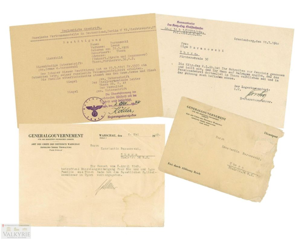 Lot 578: Set of Letters And Certificate Sent as Answer to Inquiry of Wife of KL Sachsenhausen Prisoner
