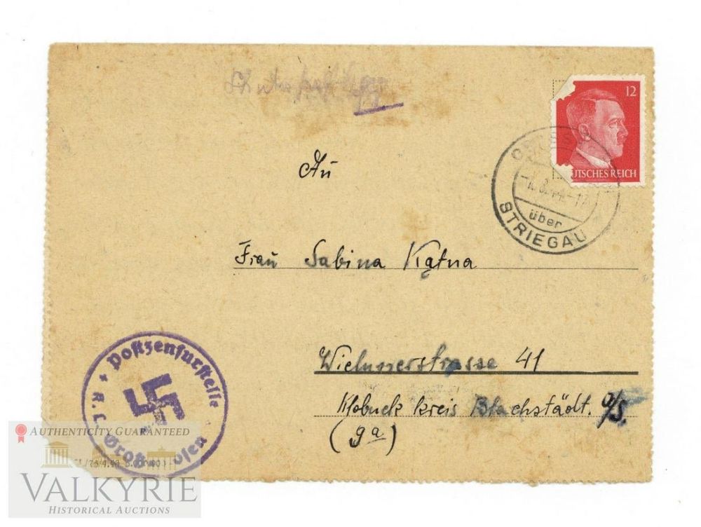 Lot 583: Letter Sent by KL Gross-Rosen Prisoner With Low Number to His Wife 1944