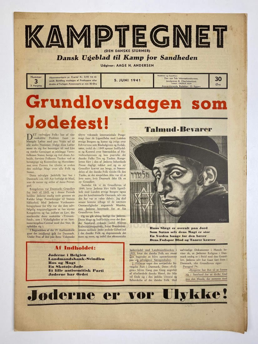 Lot 882: Danish Newspaper - Anti-Semitic Newspaper in the Same Style as the German Variant 'Der Sturmer'