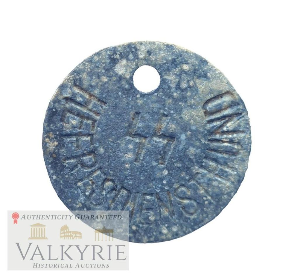 Lot 888: Very Rare Identification Tag for SS War Service Dogs in Relic Condition
