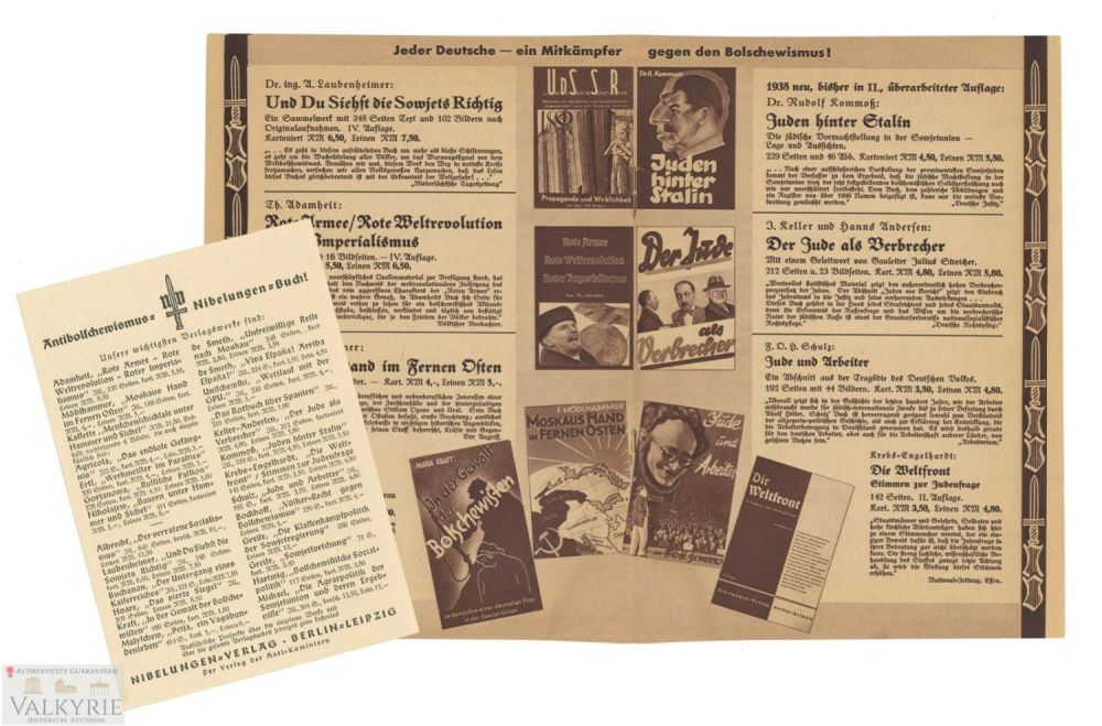 Lot 891: ANTI-SEMITIC PUBLICATION CATALOGUE AND ORDER CARD
