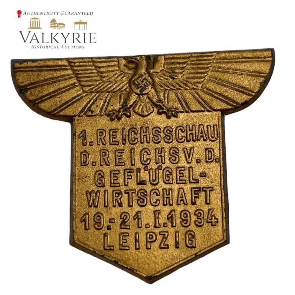 Lot 302: Early Rare Nazi Badge "1.Reich Show D.Reichsv.D.Geflugel Economy 1934 Leipzig "