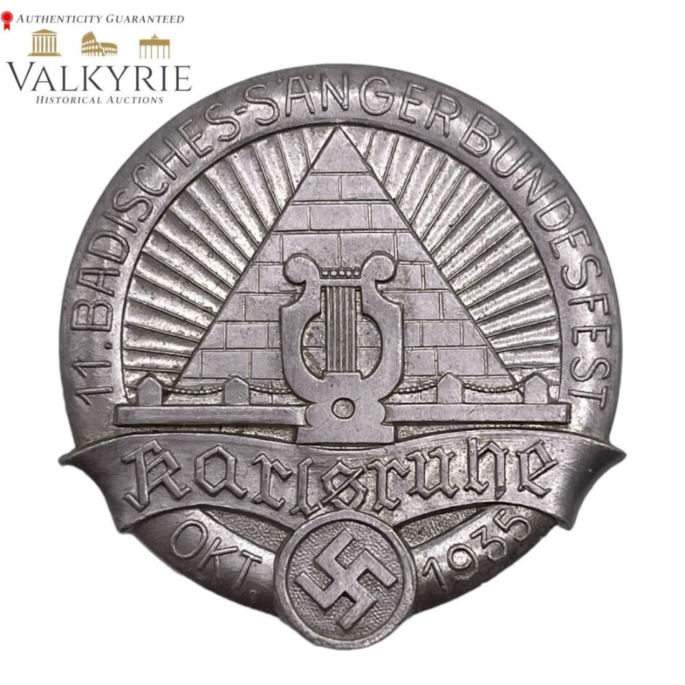 Lot 310: Early Rare Nazi Badge "11th Baden National Singers Festival Karlsruhe 1935"