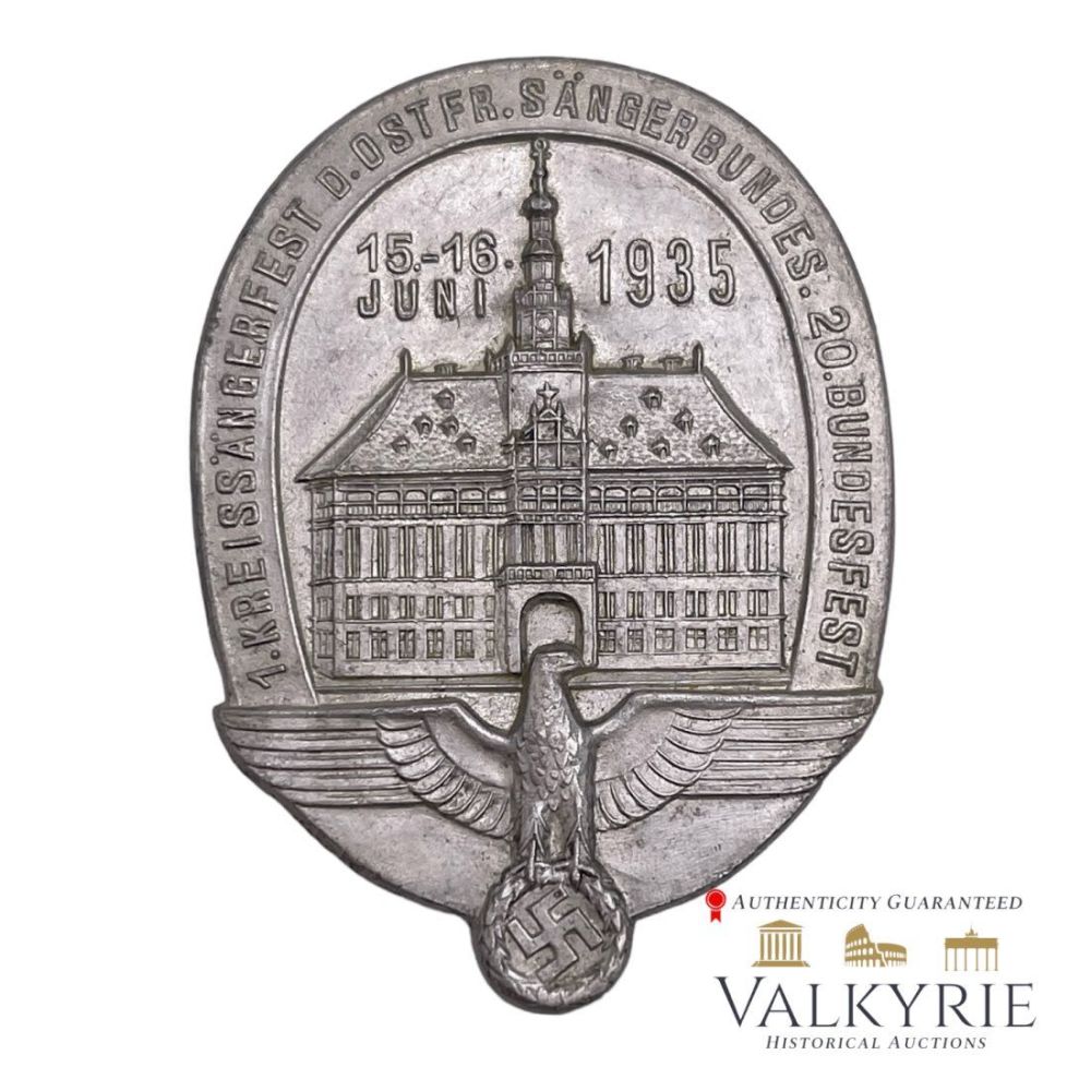 Lot 319: Rare Nazi Badge "â€˜1 Kreissangerfest o.Ostfr Sangerbundes 20 Bundesfest 1935"