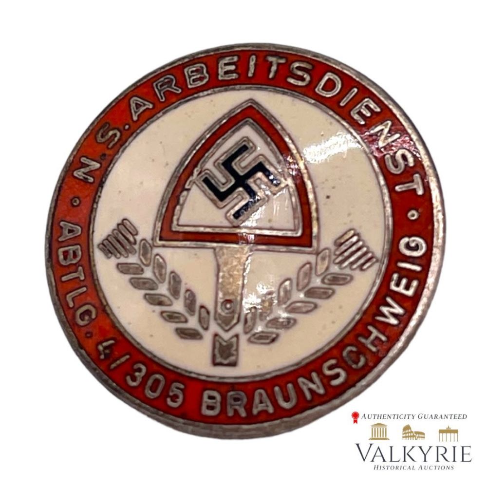 Lot 339: National Socialist Labor Service (NSAD) - Badge of the "NS Labor Service Dept. 4/305 Braunschweig"