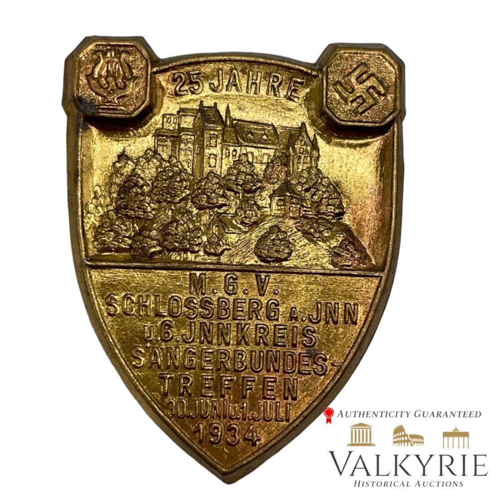 Lot 352: Nazi German Badge "25 Jahre M.G.V. Schlossberg a Jnn u 6 Inn kreis Sangerbundes Treffen 1934 "
