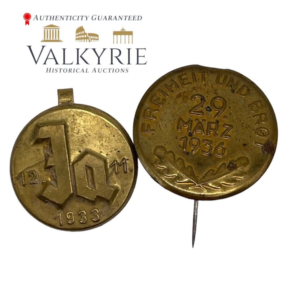 Lot 384: A 1936 â€œFreedom And Bread” and "Ja" - Election Badges set