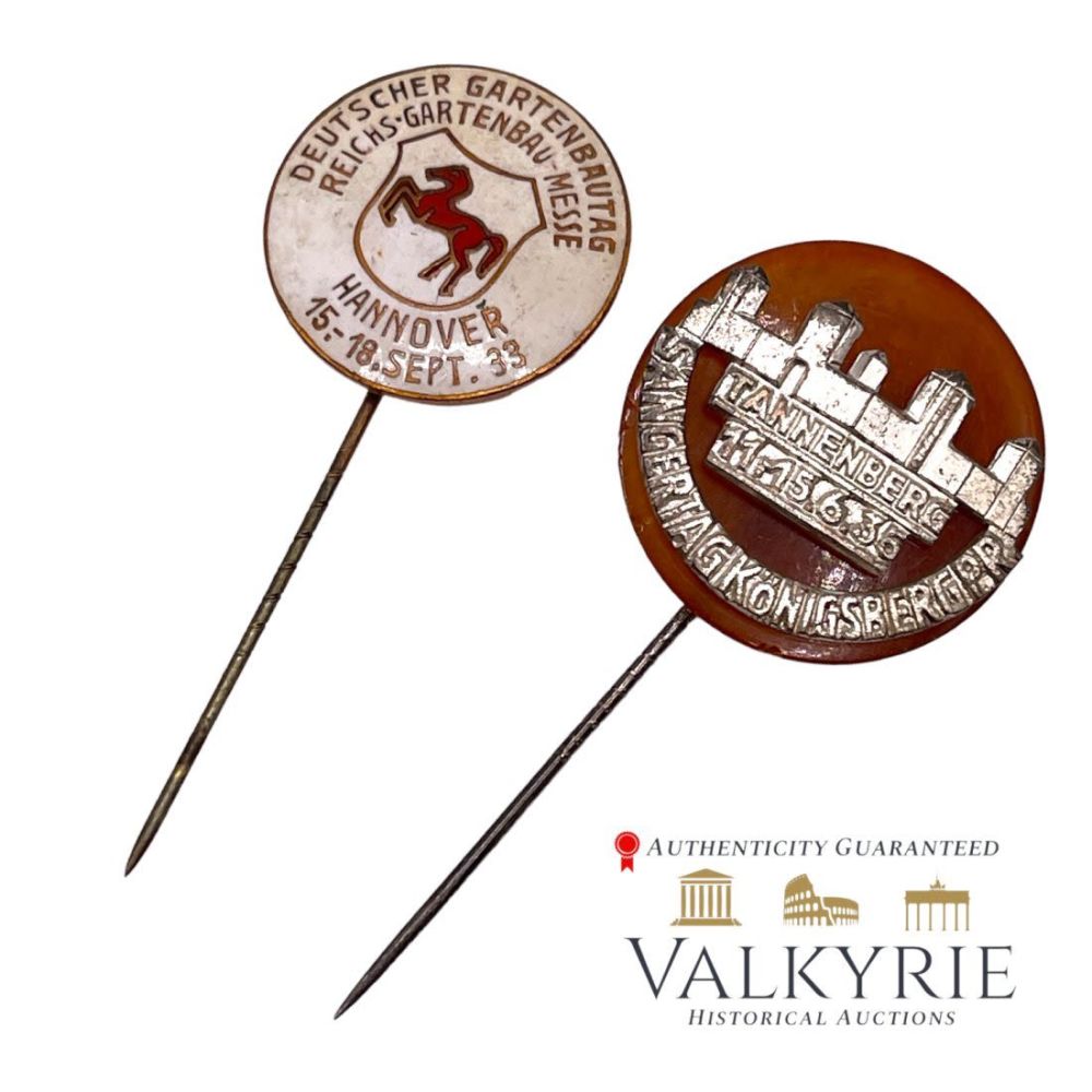 Lot 385: Sanger tag Konigsberg 1936 Tannenberg amber and Deutscher Gartenbau Tag Hannover 1933 badges