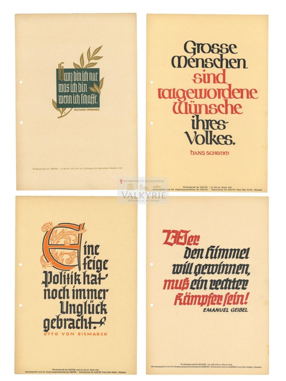 Lot 401: 4 Nazi Propaganda Posters of the Wochenspruch der NSDAP With Quotations